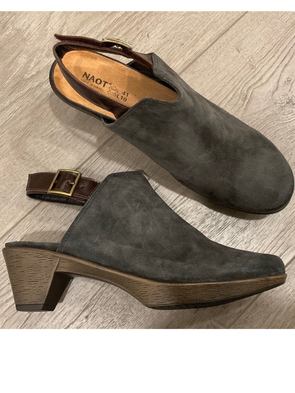 NAOT Midnight Suede/Walnut Leather  Clog Size 41 U.S. 10  NWOT